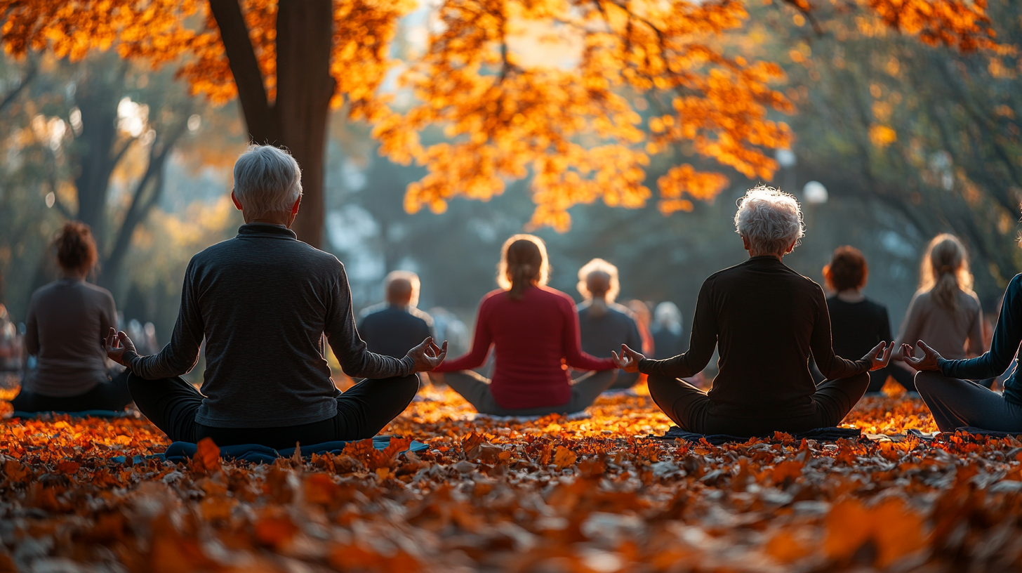 Група людей займається йогою